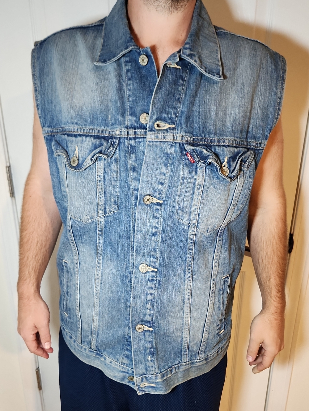 Levi's Light Blue Washed Denim Vest - Sleeveless Trucker Style